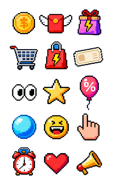 像素风购物应用图标设计素材