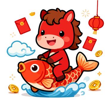 春节元旦卡通马年庆祝插画2