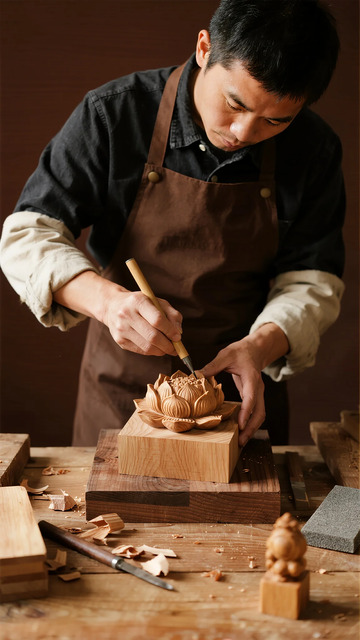 木雕工匠工作场景