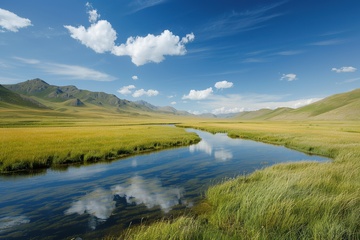 大草原上蜿蜒流淌的河流