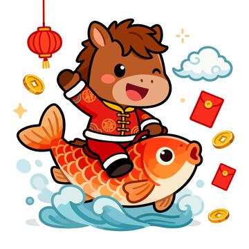 春节元旦卡通马年庆祝插画1