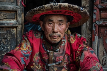 穿着民族服饰的老人