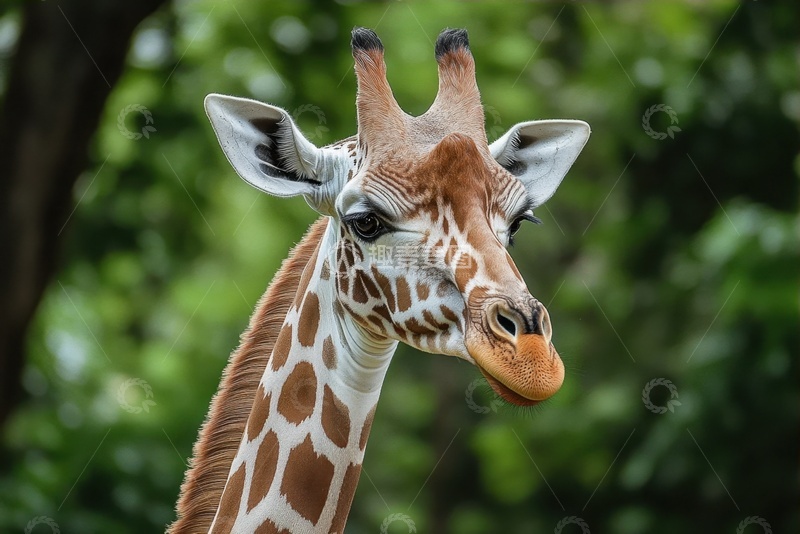 高清大图下载【趣麦麦图】绿色森林里的长颈鹿摄影