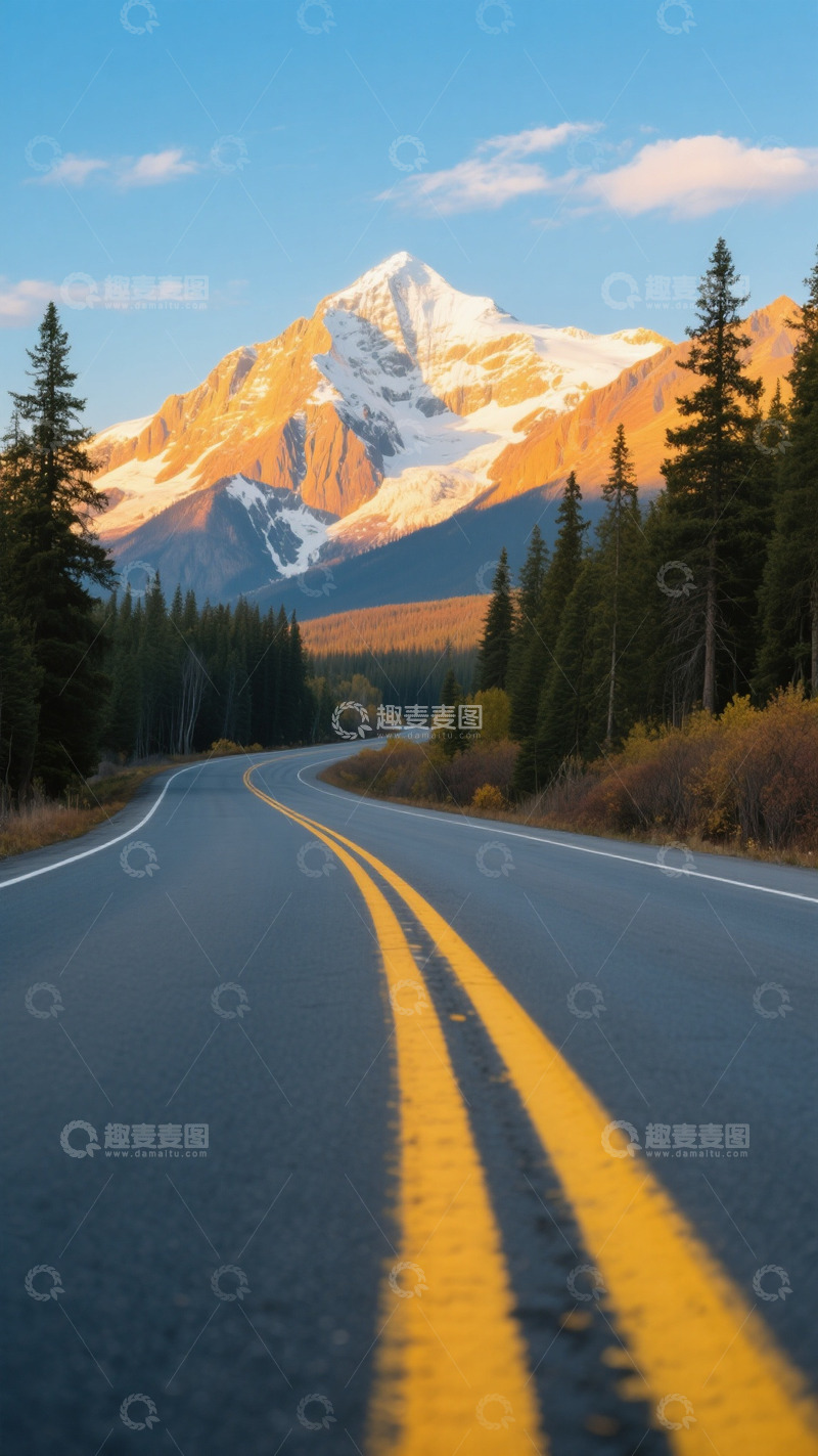 高清大图下载【趣麦麦图】雪山金色道路背景