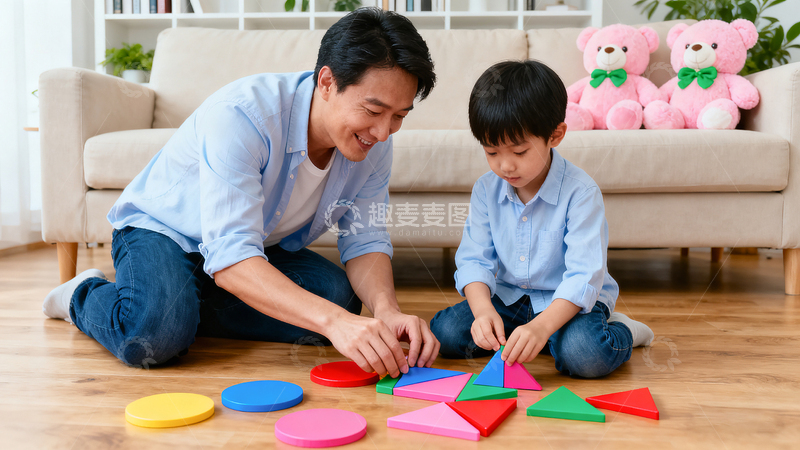 高清大图下载【趣麦麦图】亲子互动玩具游戏客厅场景