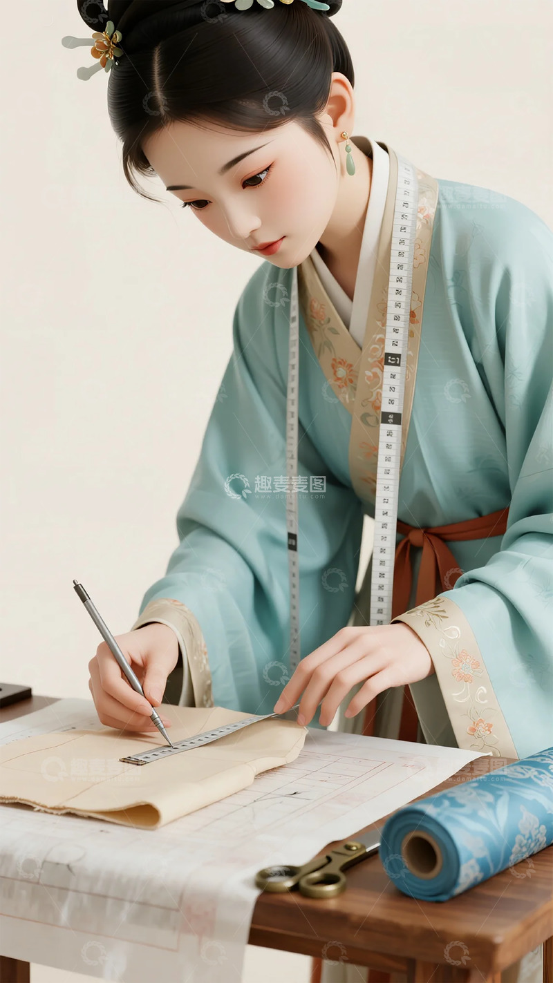 古风女子书写书画素材