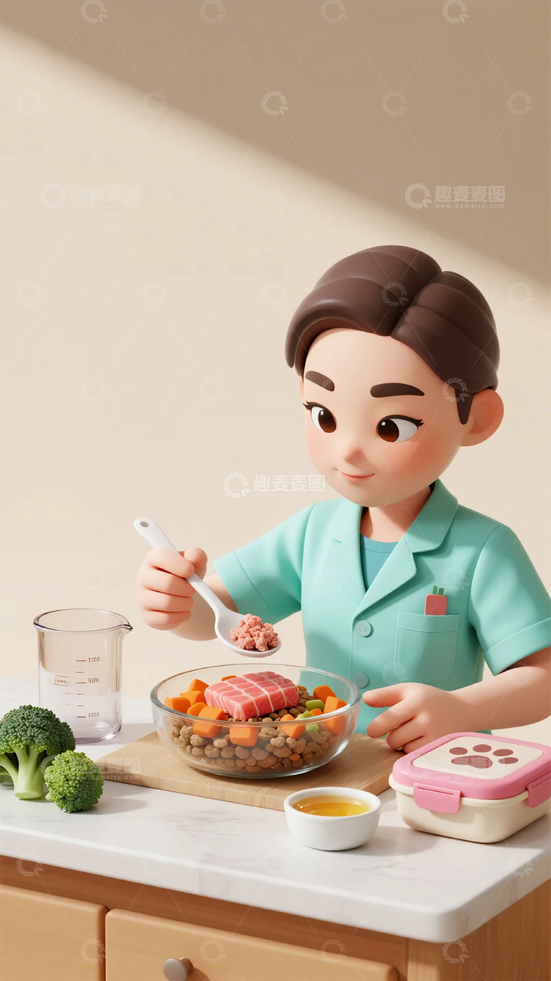 高清大图下载【趣麦麦图】卡通人物准备健康餐