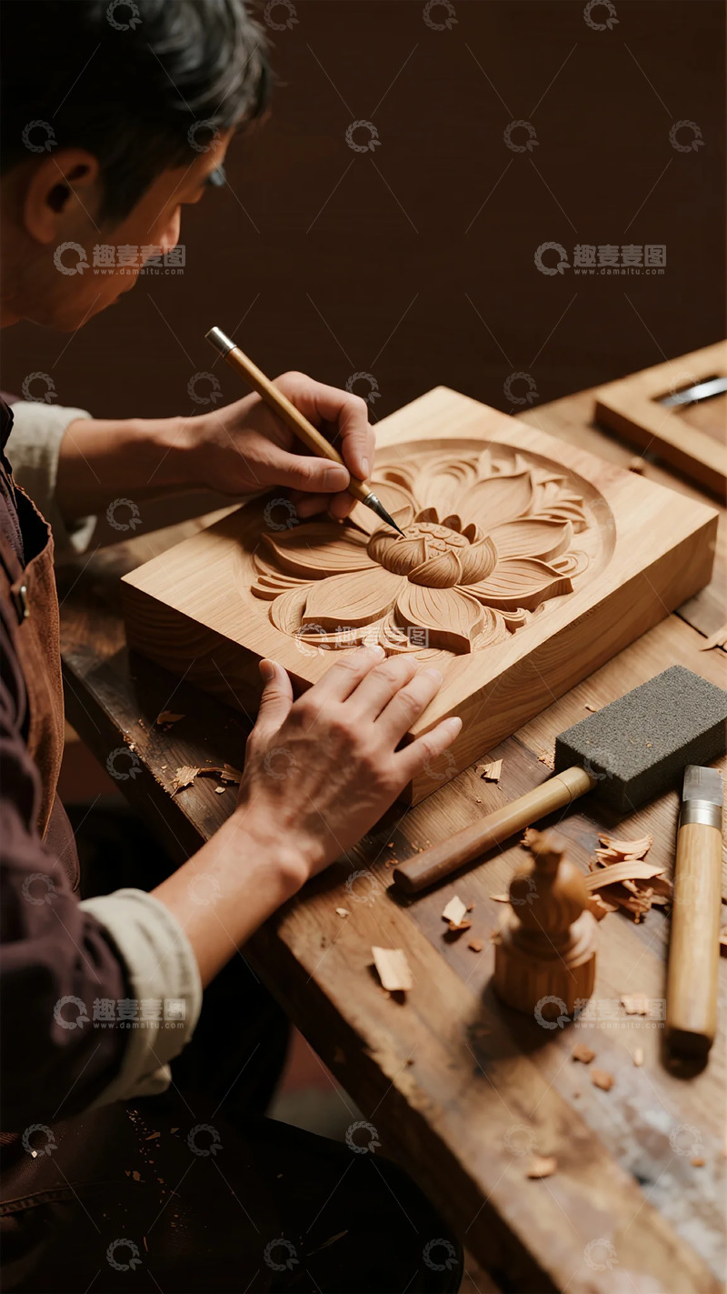 高清大图下载【趣麦麦图】木雕艺术花卉雕刻创作过程