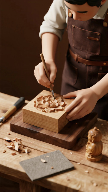 木雕工匠创作精美图案