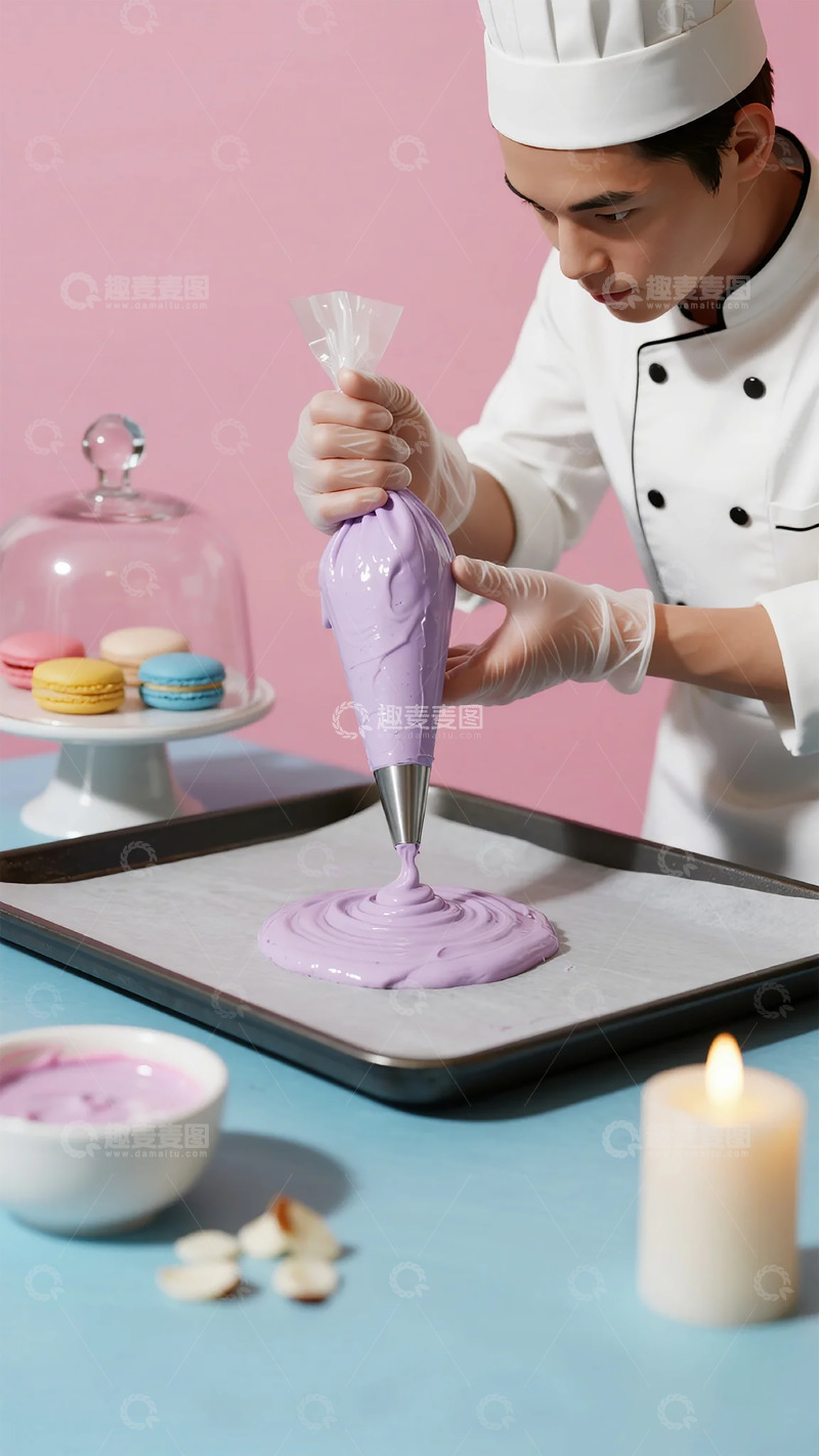 高清大图下载【趣麦麦图】烘焙师制作紫色甜点
