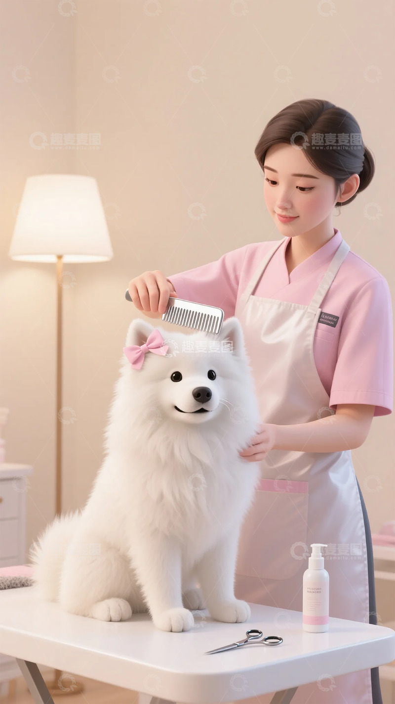 高清大图下载【趣麦麦图】萌宠护理粉色系美容场景