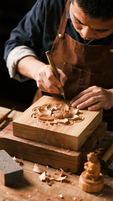 木雕工匠精细雕刻工艺展示