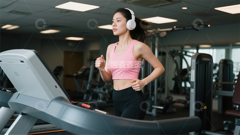 高清大图下载【趣麦麦图】健身房跑步锻炼女性场景