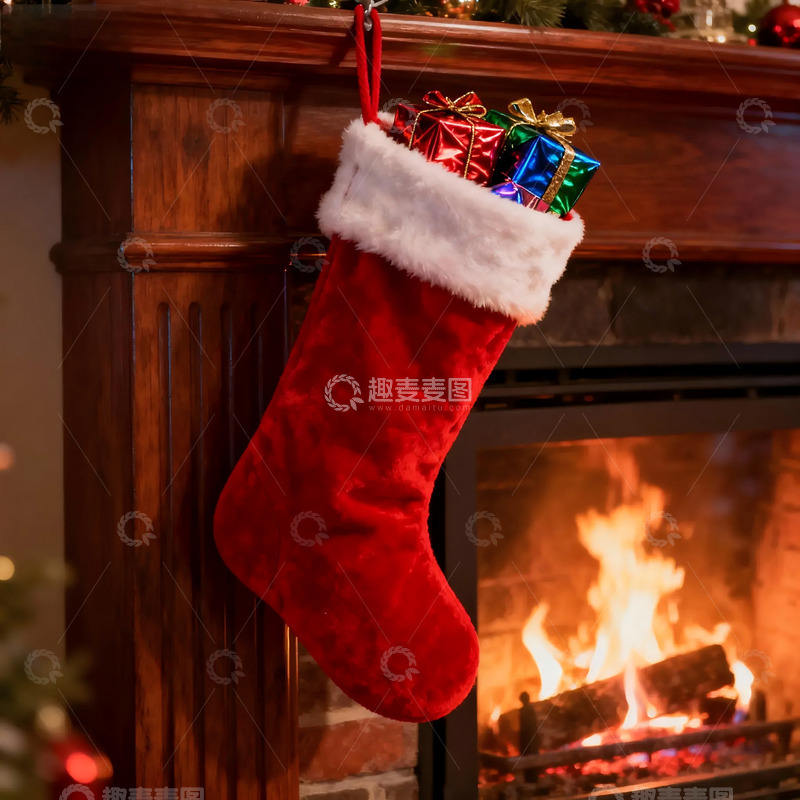 高清大图下载【趣麦麦图】圣诞节壁炉挂饰装饰摄影