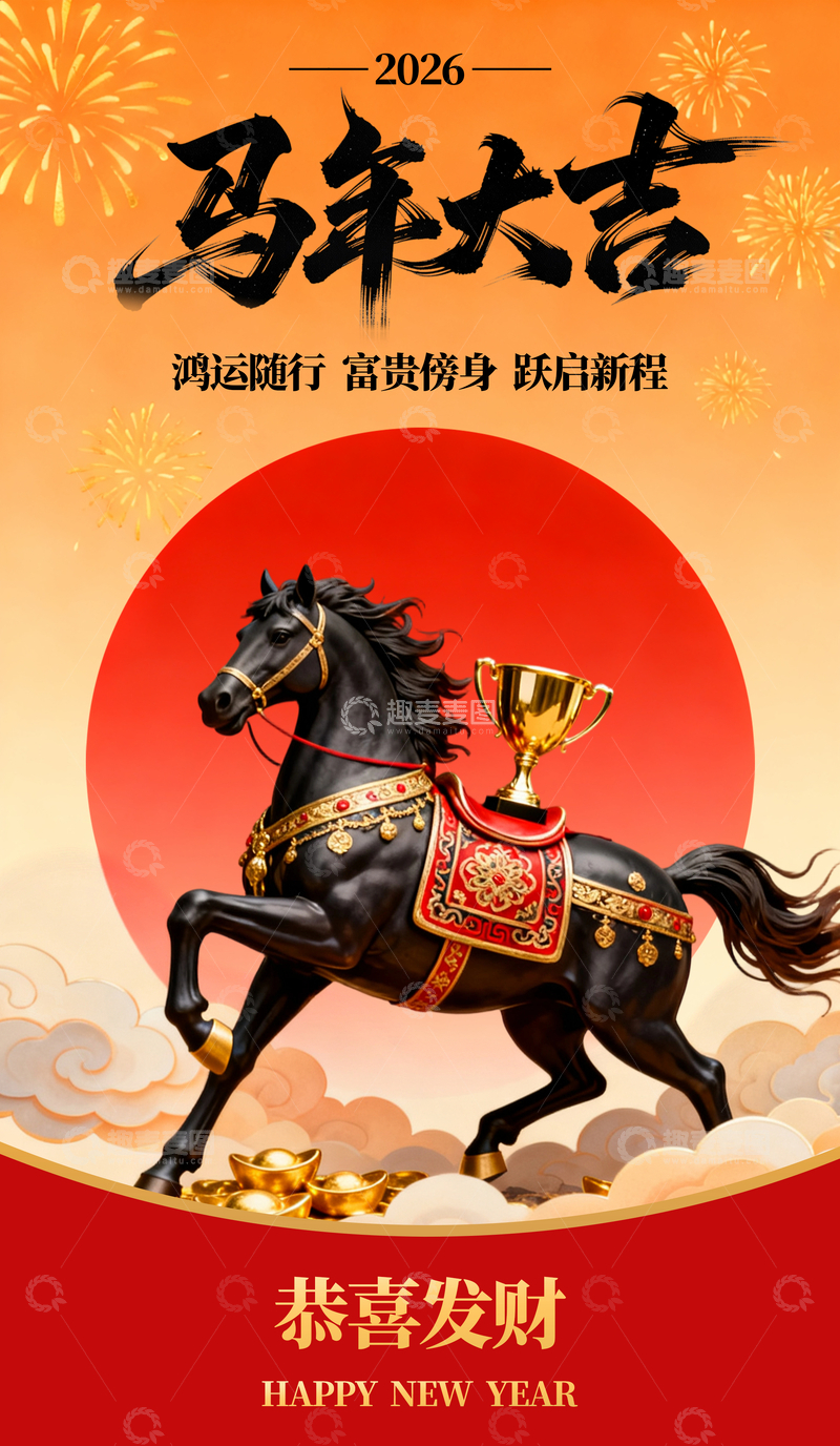 源文件下载【趣麦麦图】-2026马年大吉祝福海报设计素材