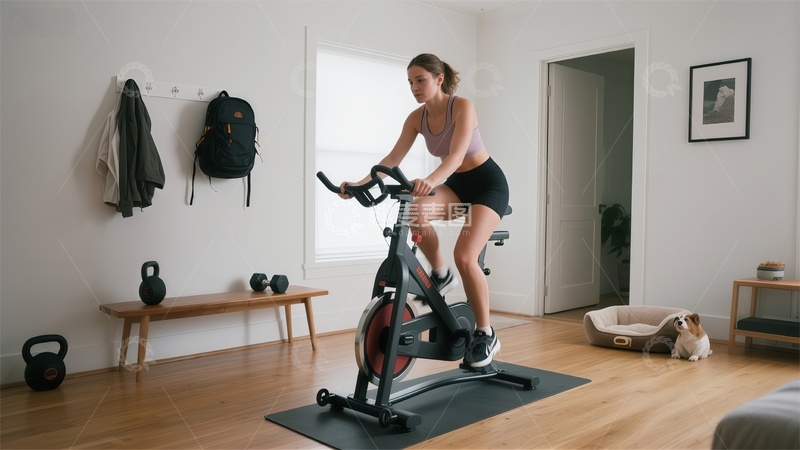 高清大图下载【趣麦麦图】家庭健身动感单车训练场景
