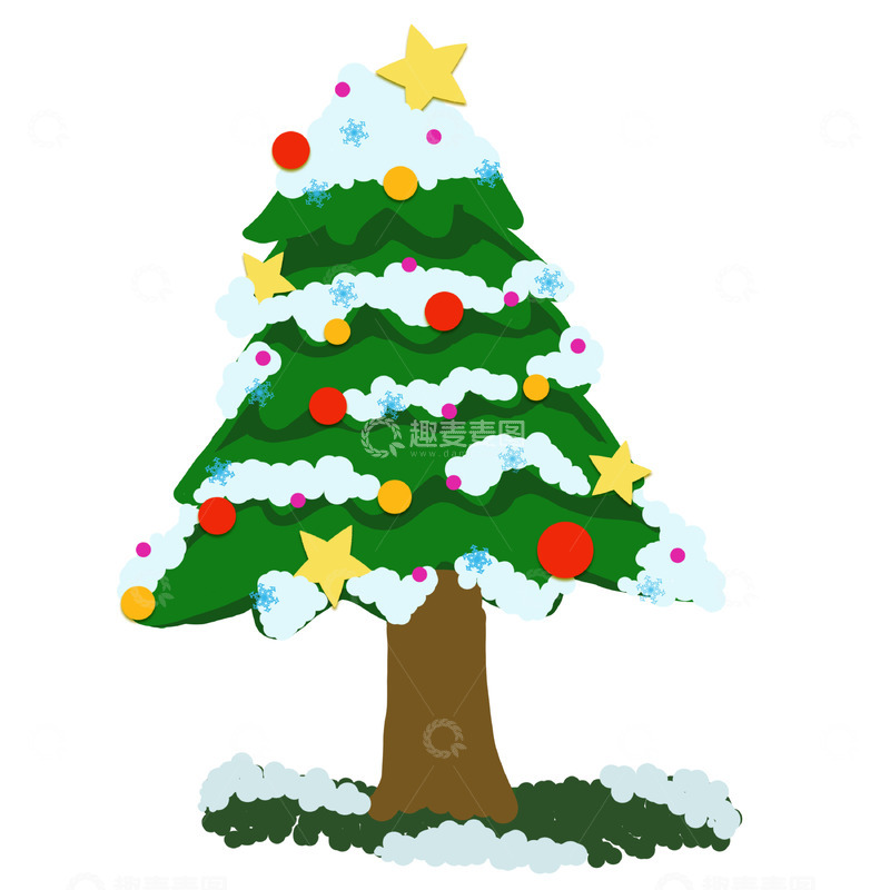 高清大图下载【趣麦麦图】-卡通风格圣诞树装饰素材
