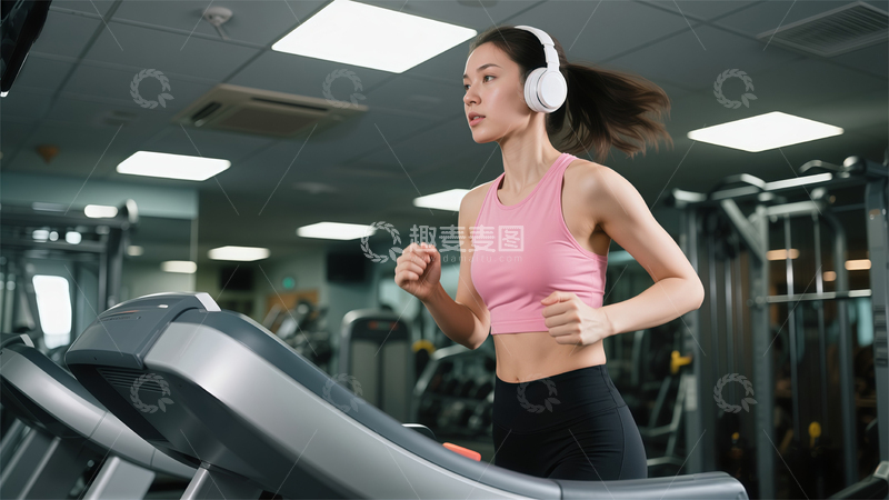 高清大图下载【趣麦麦图】健身房跑步女青年体育