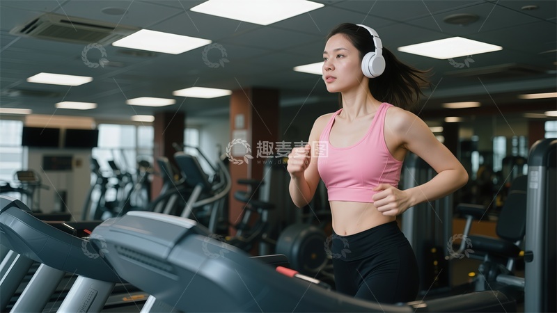 高清大图下载【趣麦麦图】健身房跑步女青年