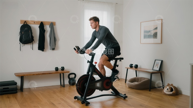 高清大图下载【趣麦麦图】室内健身动感单车锻炼场景
