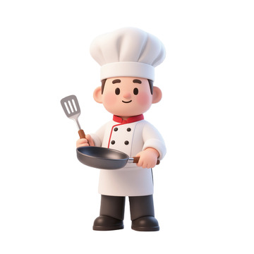 卡通厨师炒菜3D渲染图