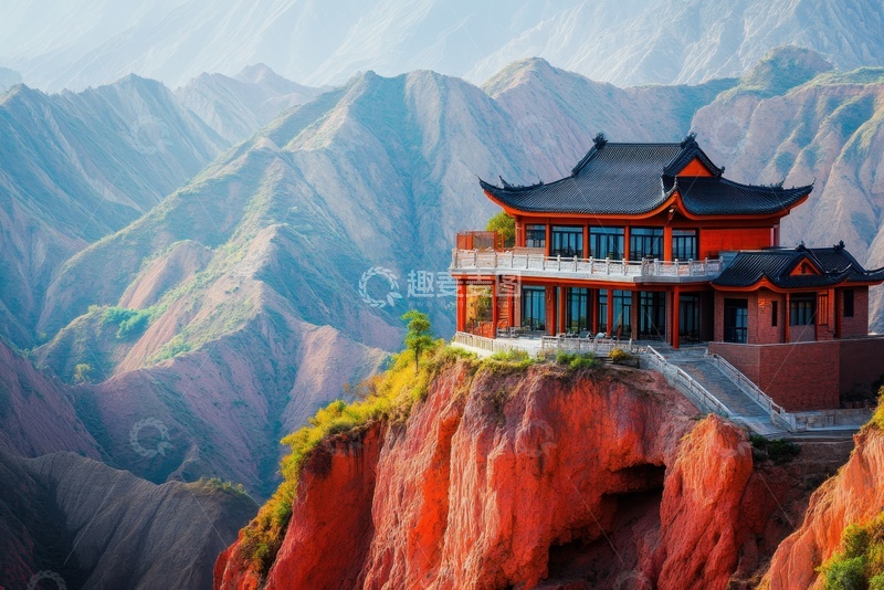 高清大图下载【趣麦麦图】高山岩石上的寺庙建筑