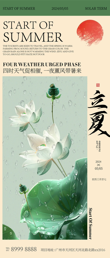 立夏荷花雨滴海报设计素材
