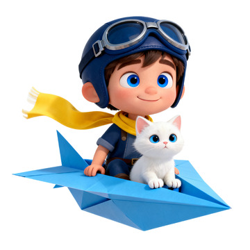 卡通飞行冒险小男孩与猫