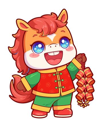 马年手提鞭炮矢量插画