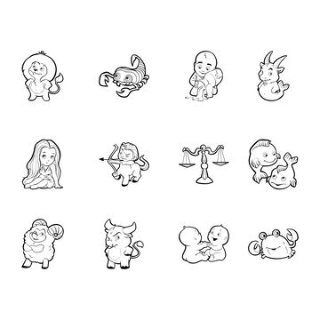 线描十二生肖星座插画设计素材