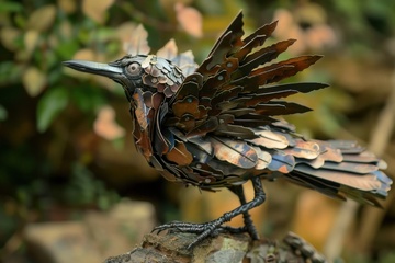 一只机械鸟特写摄影