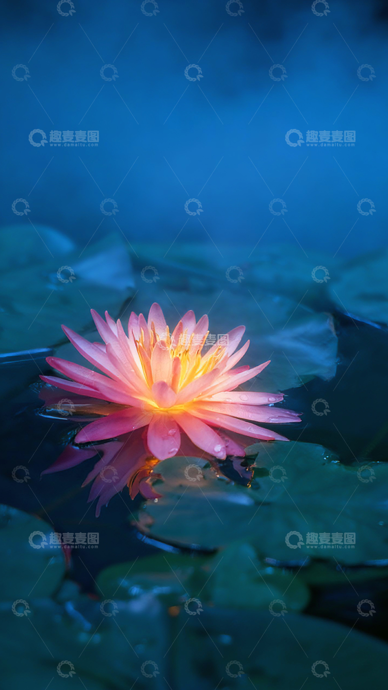 高清大图下载【趣麦麦图】-睡莲蓝调光影梦幻背景壁纸设计素材