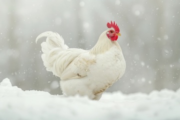雪地里一只白色的公鸡