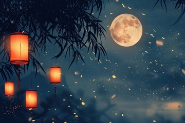 中秋节月亮灯笼美景