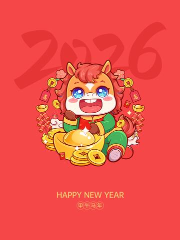 马年发财卡通插画