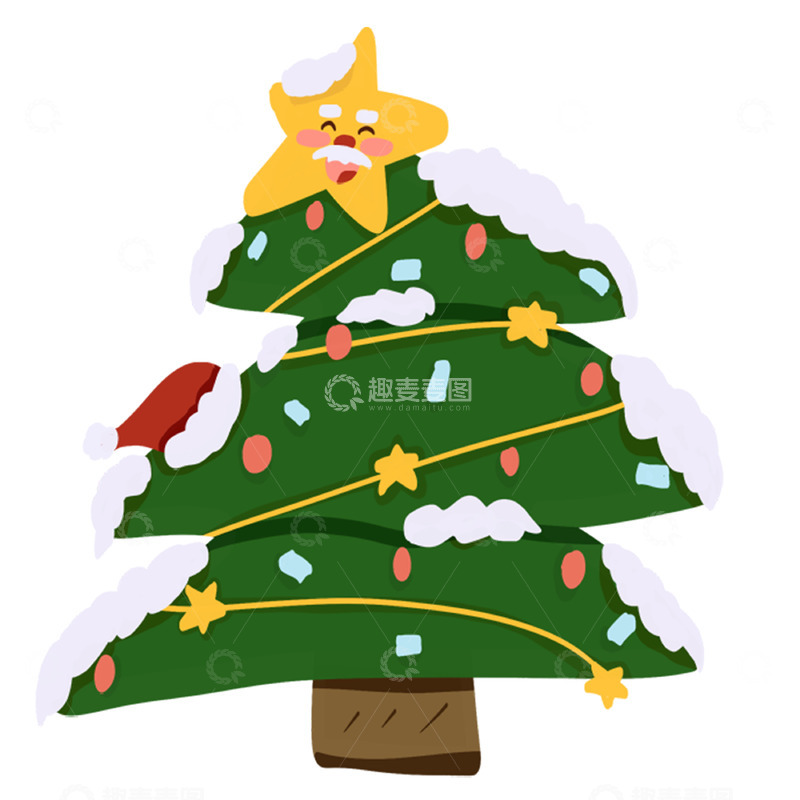卡通风圣诞树装饰设计素材