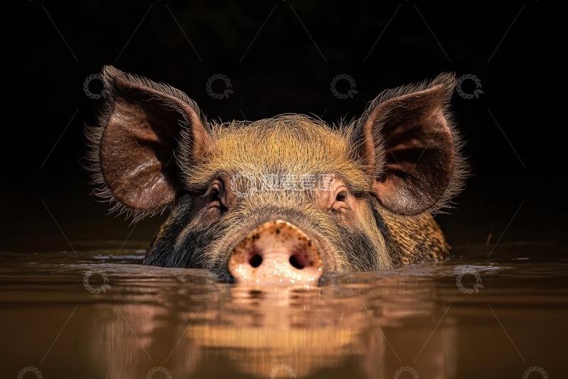 高清大图下载【趣麦麦图】湖泊里的一头家猪