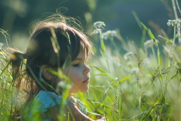 草丛中的可爱小女孩
