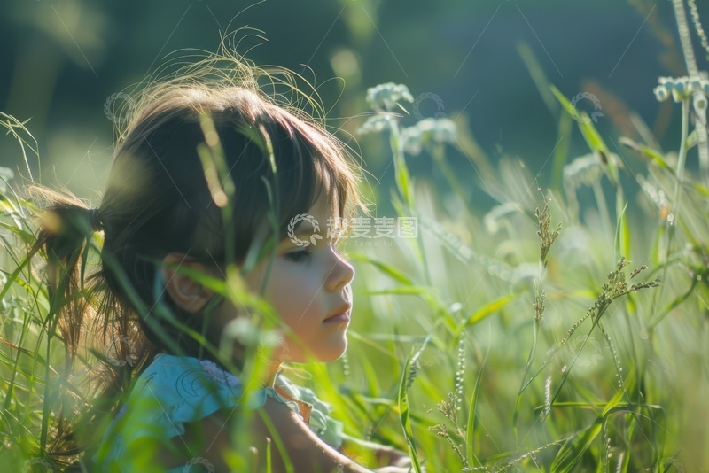高清大图下载【趣麦麦图】草丛中的可爱小女孩