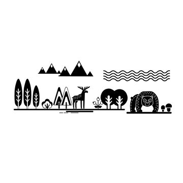 简约黑白森林动物装饰图案