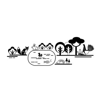 黑白简约树木花草图案设计元素