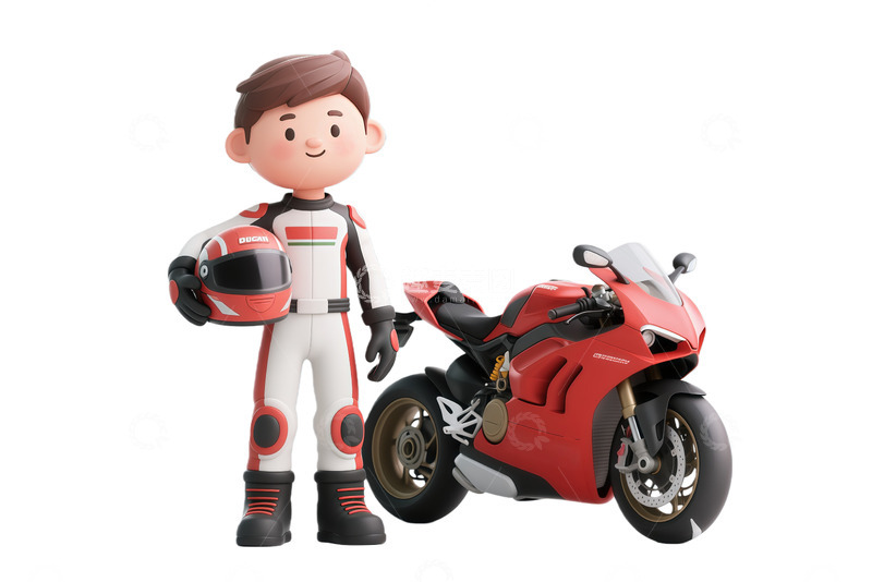 高清大图下载【趣麦麦图】卡通摩托车手与赛车设计素材