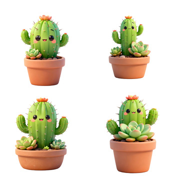 卡通仙人掌盆栽装饰品组合