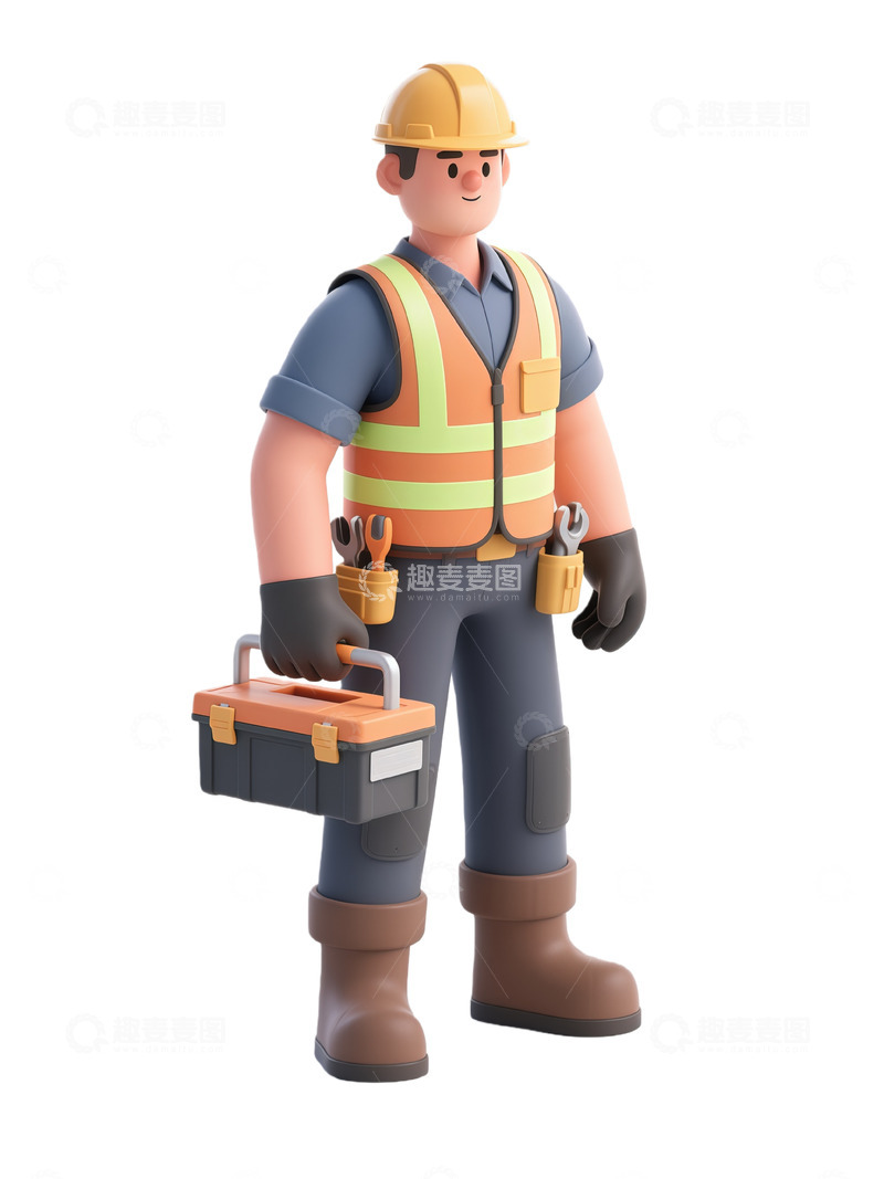 高清大图下载【趣麦麦图】卡通建筑工人三维建模