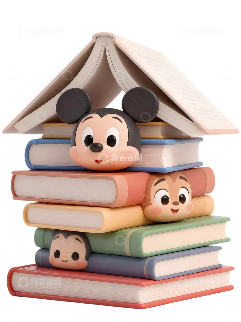 高清大图下载【趣麦麦图】卡通书堆米奇玩具摆件