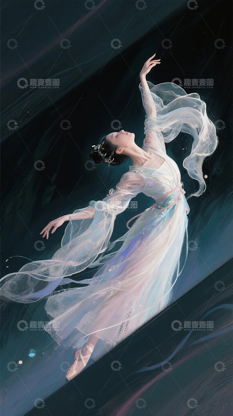 高清大图下载【趣麦麦图】飘逸舞裙舞者插画
