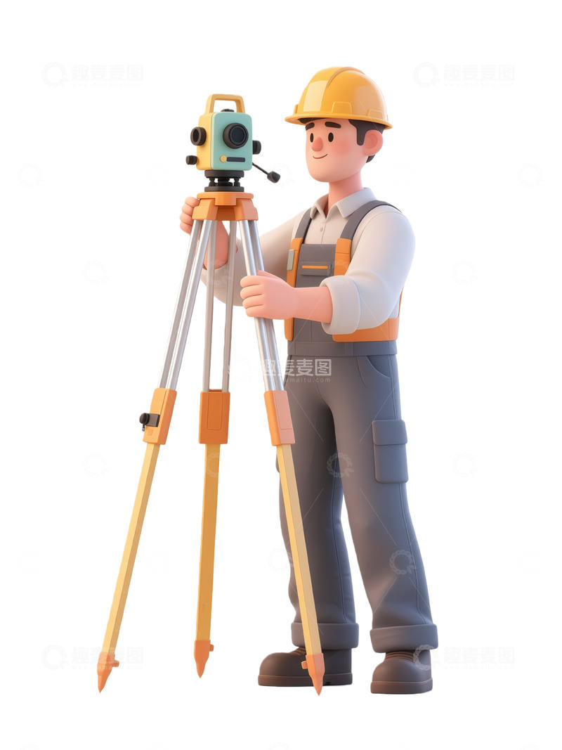 高清大图下载【趣麦麦图】卡通测量员施工场景