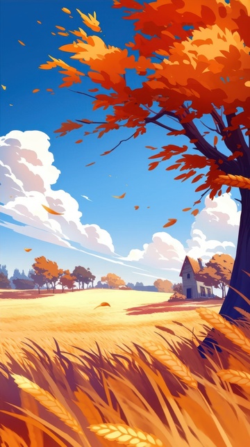 手绘简约秋季枫树插画