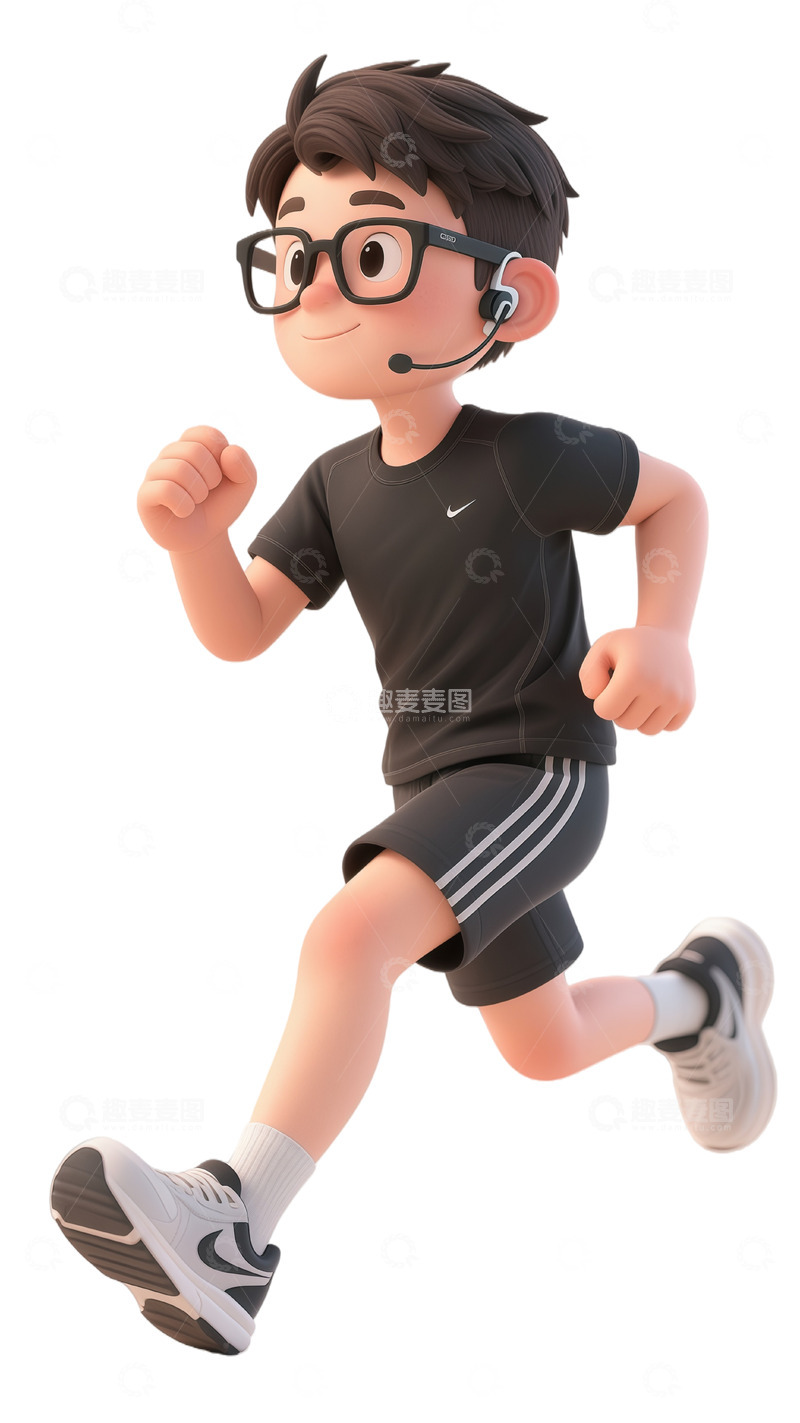 高清大图下载【趣麦麦图】卡通跑步男孩健身运动3D模型