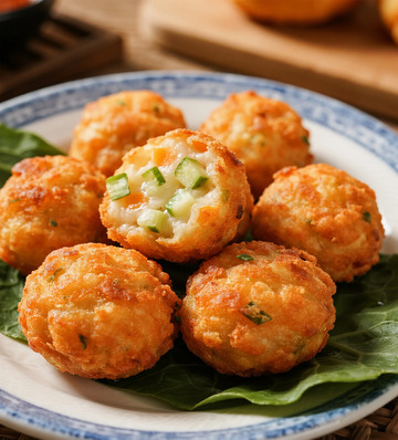 金黄炸丸子美食摄影